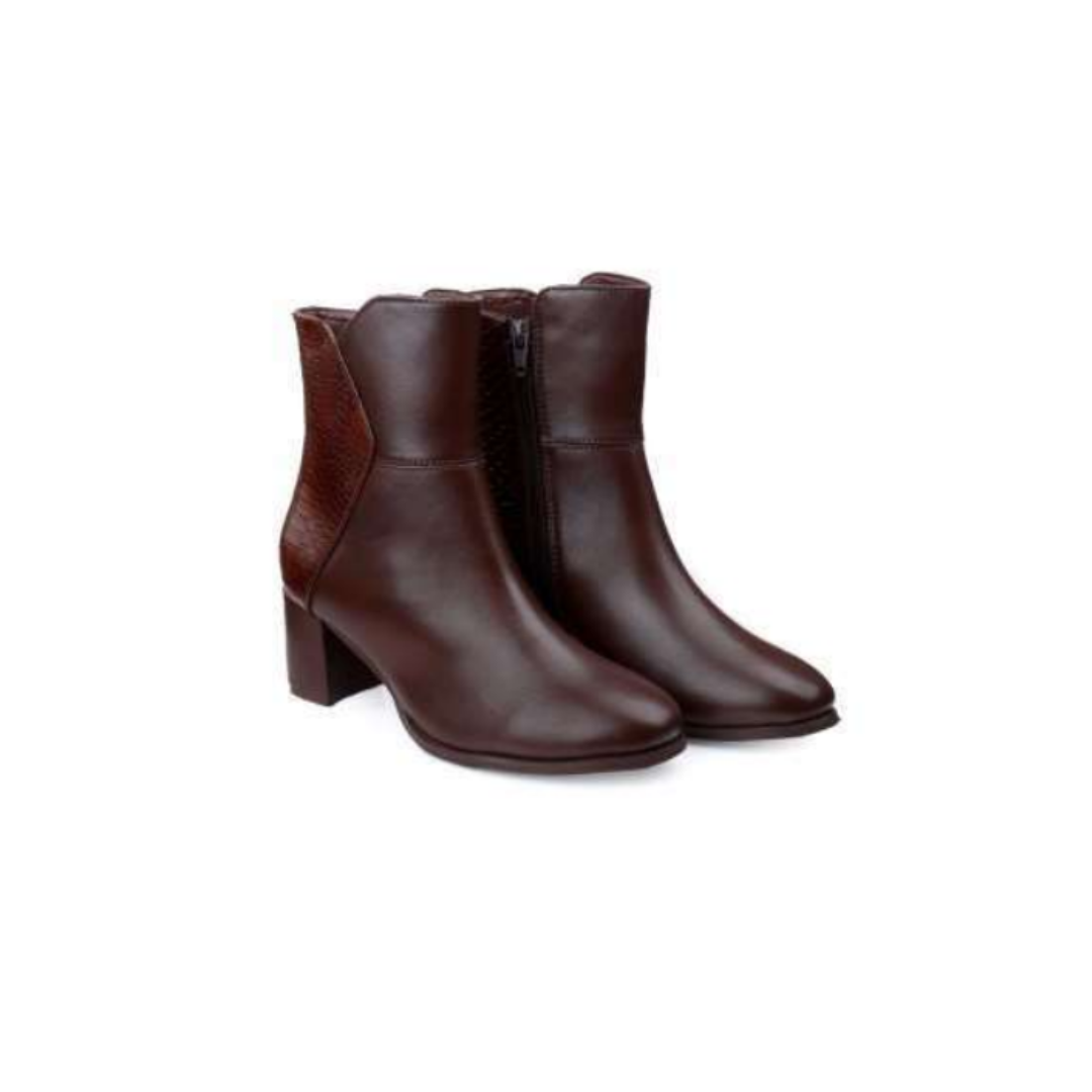 Baxxy Elegant Brown Ankle-Length Block Heel Boots | Made In India | Baxxy Ladies Collection | 10 Pair