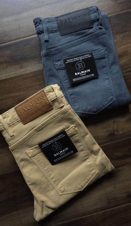 BALMAIN® Ultra Premium Ankle Fit Jeans | Knitted Dobby 13.5oz RFD Cotton | Heavy Pigment Colour Fix Wash | 7 Colours | Sizes 28–38 | 52 Pcs MOQ