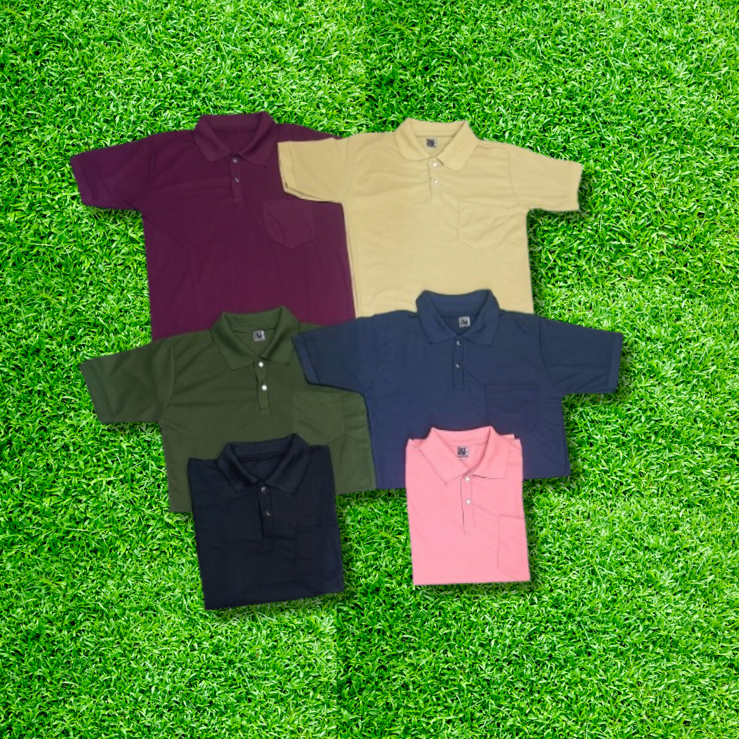Polo Neck Half Sleeve T-Shirts with Pocket | Cotton Blend Fabric – Multiple Solid Colors – Sizes M, L, XL – MOQ 40 Pcs set